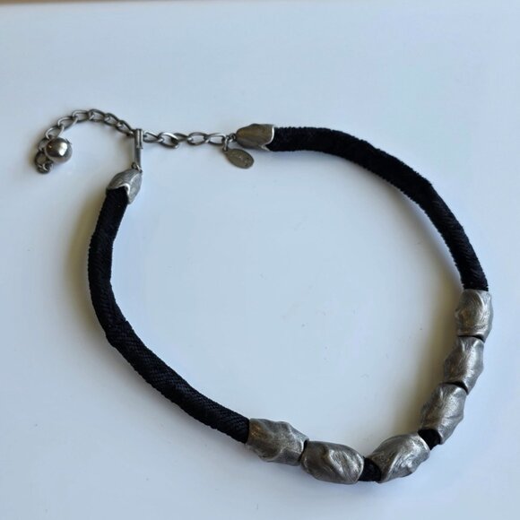 Vintage 90s Collar Choker Necklace Signed Black Velvet Y2k Beaded Retro Silver - Picture 3 of 8